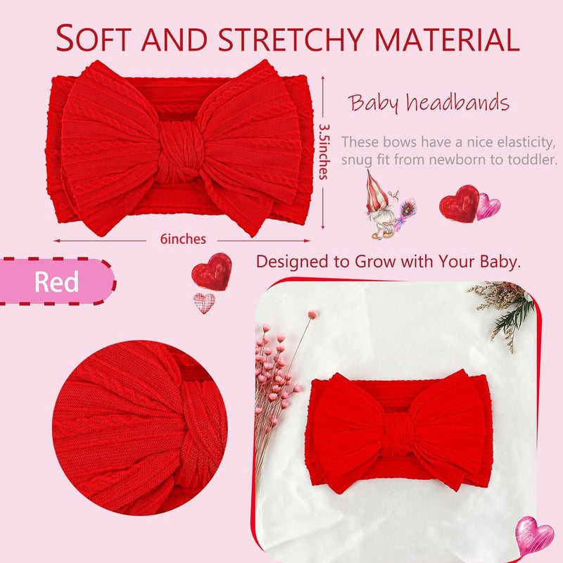 LemonSpace Store Handmade Red Baby Girls Bows Soft Stretchy Nylon Hair Bands Hair Accessories Baby headbands with Bows for Newborn Baby Girls Infant Toddlers Kids(Red) - Image 3